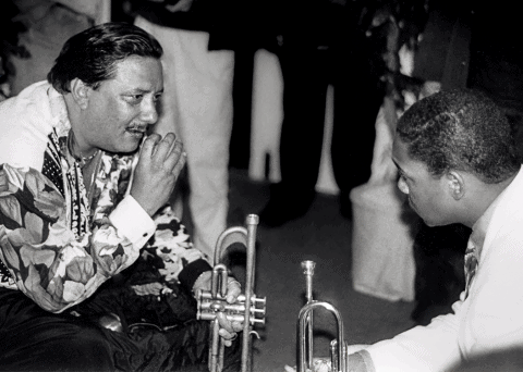 Arturo Sandoval and Young Wynton Marsalis backstage at The Playboy jazz festival