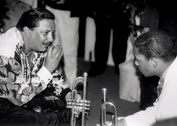 Arturo Sandoval and Young Wynton Marsalis backstage at The Playboy jazz festival